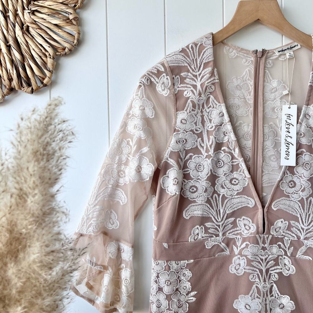 For Love and Lemons mini dress mesh embroidered floral embroidery - Picture 7 of 11